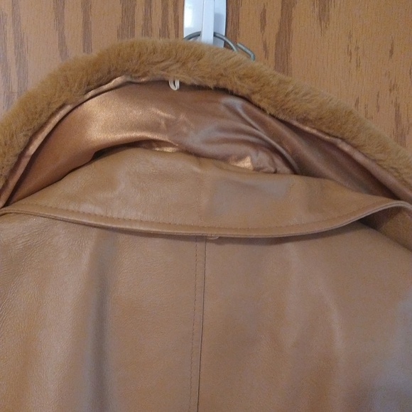 Camel Leather Jacket Removable Faux Fur Collar 2XL - Picture 5 of 6